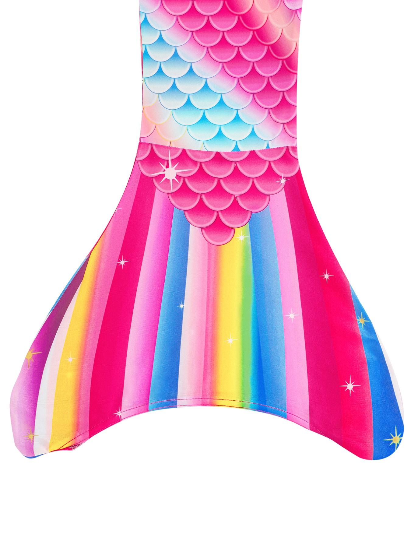 Girls Mermaid Tail Bikini Swimsuit Sets, Rainbow Beach Bathing Suit, 3 Piece Princess Performance Cosplay Costume Sets, Swimwear Sets