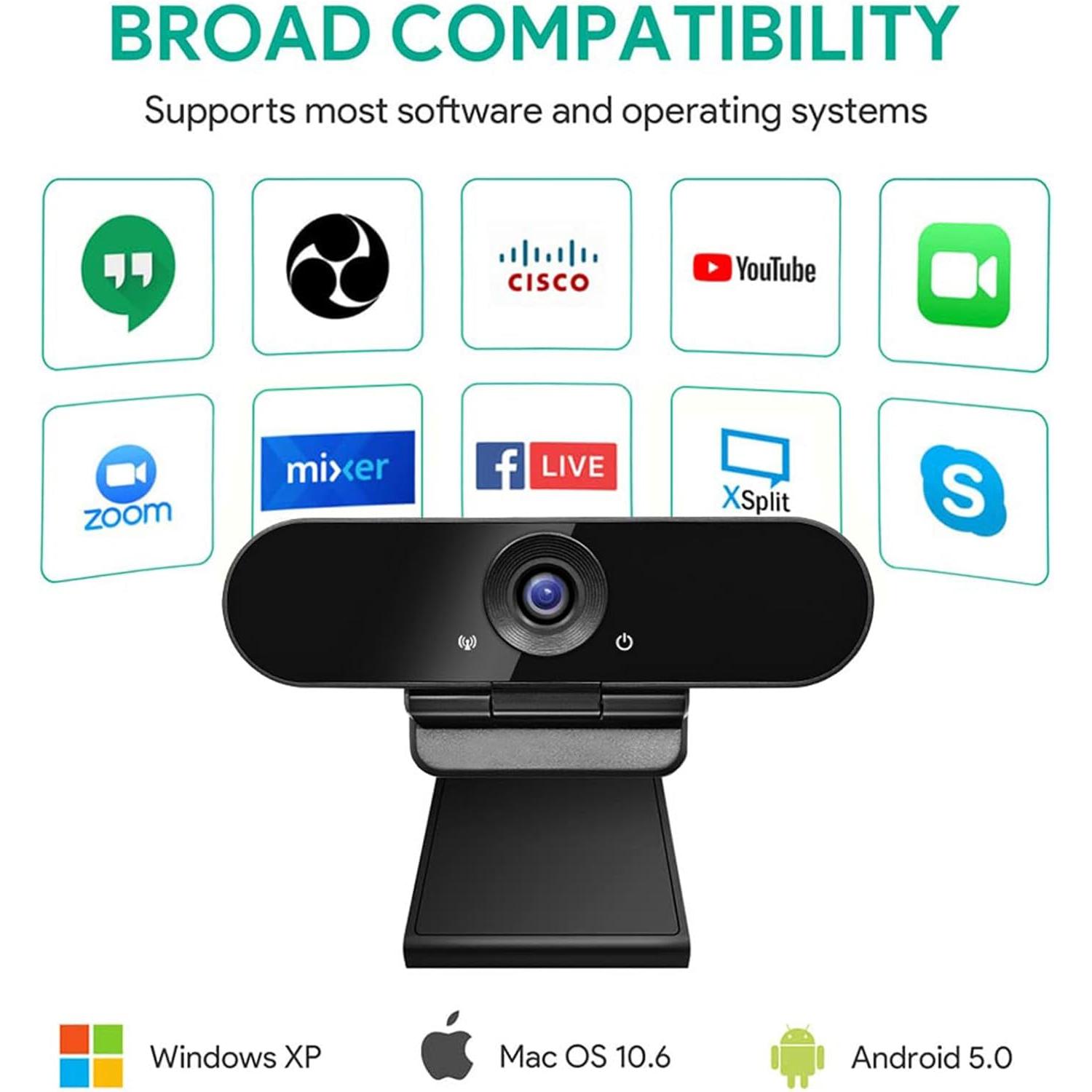 1080p Webcam with Dual Stereo Microphones & Cover, USB Desktop Web Camera with Auto Light Correction for Video Conferences, Compatible with Windows & , PC & Laptop 1080p Webcam with Dual Stereo Microphones & Cover, USB Desktop Web Camera with Auto Light Correction for Video Conferences, Compatible with Windows & , PC & Laptop