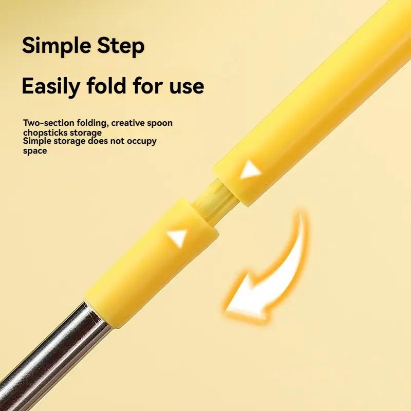 Portable Stainless Steel Cutlery Set, Reusable Folding Chopsticks and Spoon, Ideal for Picnics, Camping, Outdoor Activities, Lunch Boxes