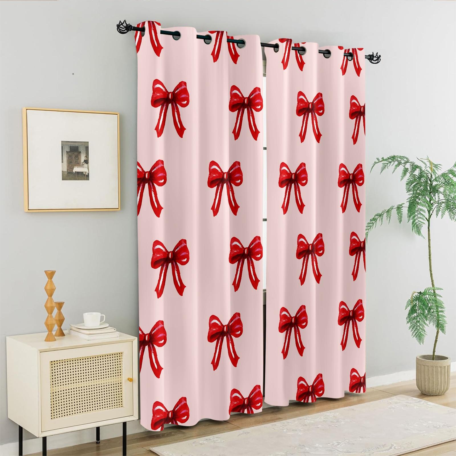 2Pcs Cute Bow Knot 80% Blackout Curtains, Fresh Pastel Ribbon Design Curtains for Bedroom & Living Room, Warm Gift for Teen Girls and Women