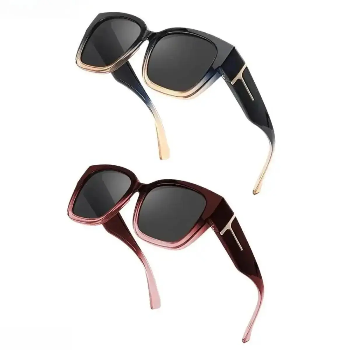 Unisex Polarized Fit-Over Sunglasses for Prescription Glasses - Rectangular Fashionable Frames, UV400 Anti-Glare Mirrored Lenses, Lightweight Durable Construction, Sun Protection for Driving & Outdoor Sports (1/2 Pack), Stylish Eyewear Accessory, Fashiona
