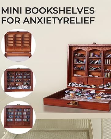 Anxiety Bookshelf | Miniature Book Matchbox Display Cabinet, Wooden Creative Ornaments, Stress-Relieving Gifts for Family and Friends