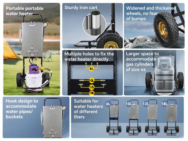 Ranein Tankless Water Heater Outdoor, 1.58 GPM Portable Propane Camping Water Heater, 6L, RO4KY, Grey