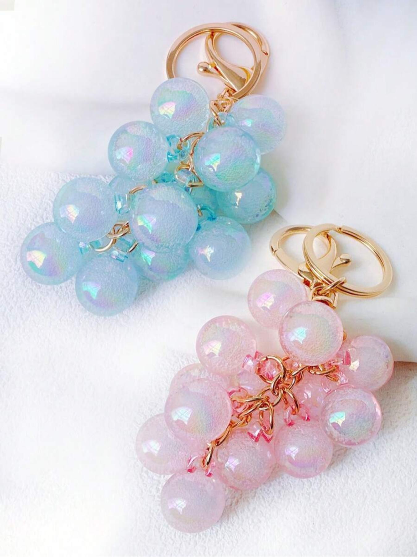 Resin Transparent Beaded Grape Pendant,Grape Keychains Bubble Jelly Grape Cluster Keychains Jelly Grape String Keyrings,Decorative Accessories Fruit Grape Bag Chain Pendant Amethyst Grape Charms Student Schoolbag Decoration Backpack Keychain Gift