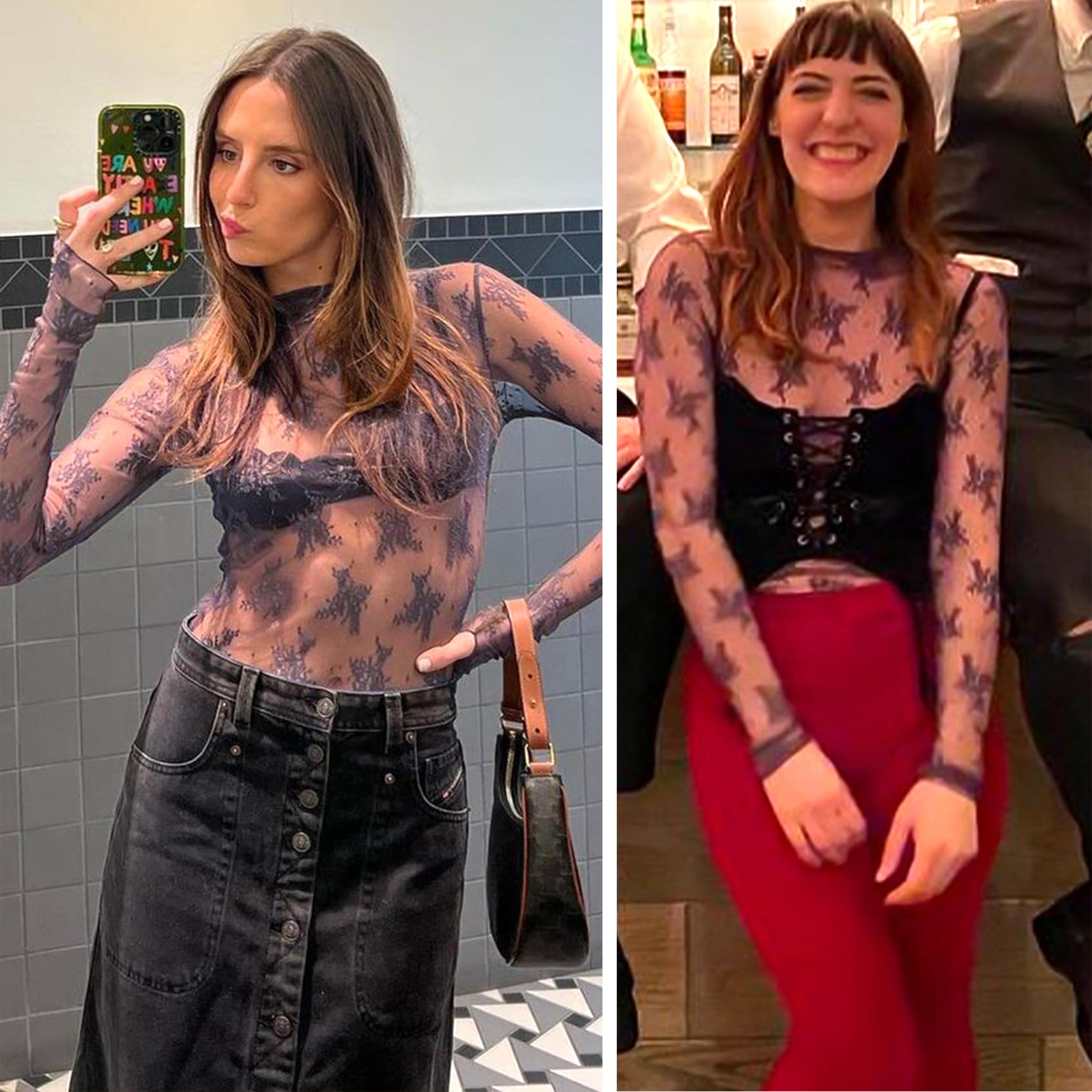 Buenoble Womens Mesh Long Sleeve Tops Crew Neck Sexy See Through Lace Sheer Floral Blouse for Party Club Night Out SpringStatements