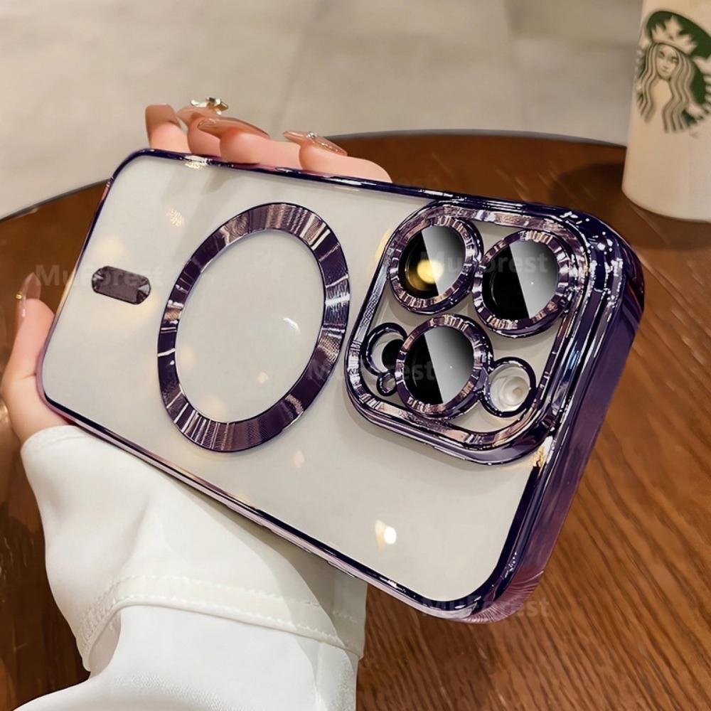 Phone Case - Set of 3 Items Including 1 Phone Case And 2 Clear Screen Protectors, This Premium Electroplated Magnetic Transparent TPU Case Is Designed for The for Iphone 17 16 Pro Max, 15 Pro, 14 Plus, 13 Mini, And 12/11 Series