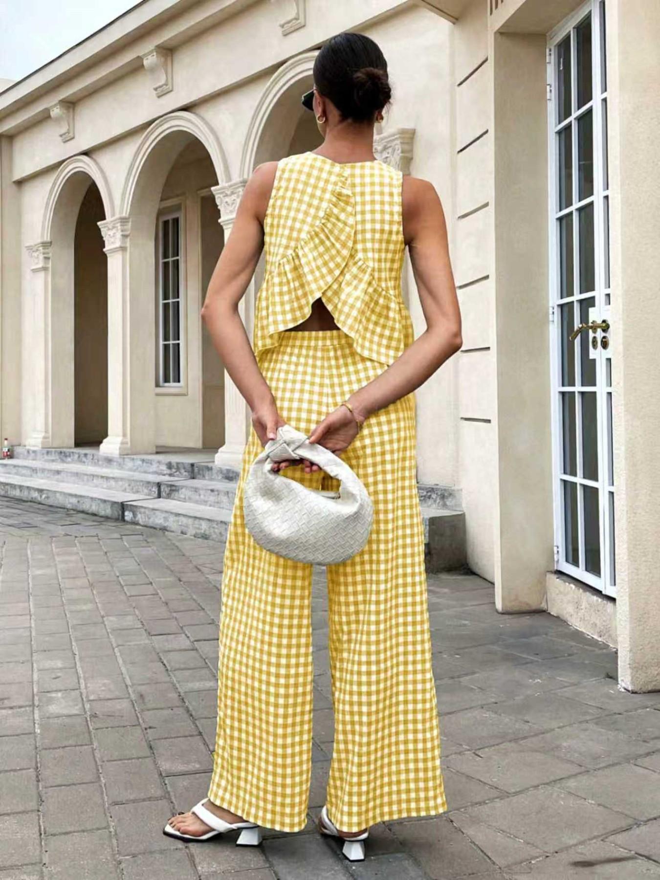 Women's Casual Sleeveless Top + Striped Pants Set, Sleeveless Matching Sets, Womenswear, Summer Wear, Perfect for Spring Festival/spring Break, Comfortable Daily Use Nk-0001-726