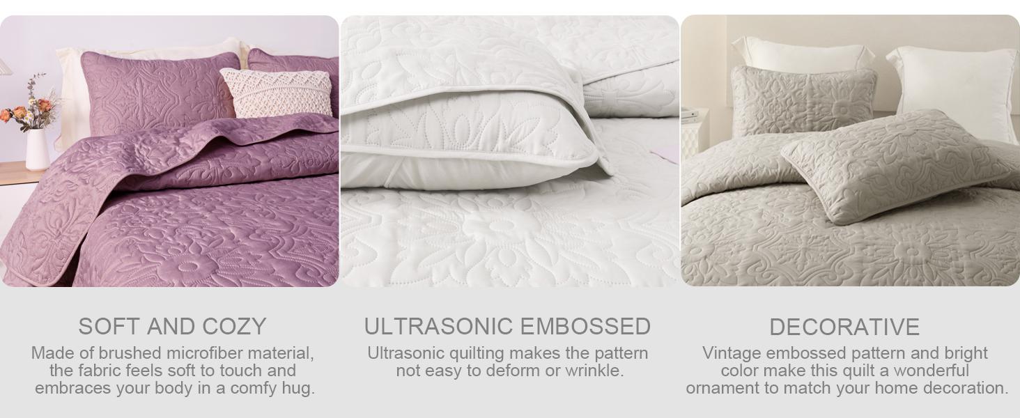 Whale Flotilla 3 Piece California King Size Quilt Set, Soft Embossed Bedding Set, Lightweight Bedspread Coverlet with Boho Vintage Pattern, Reversible Bed Cover for All Seasons soft microfiber luxury  bedding  set