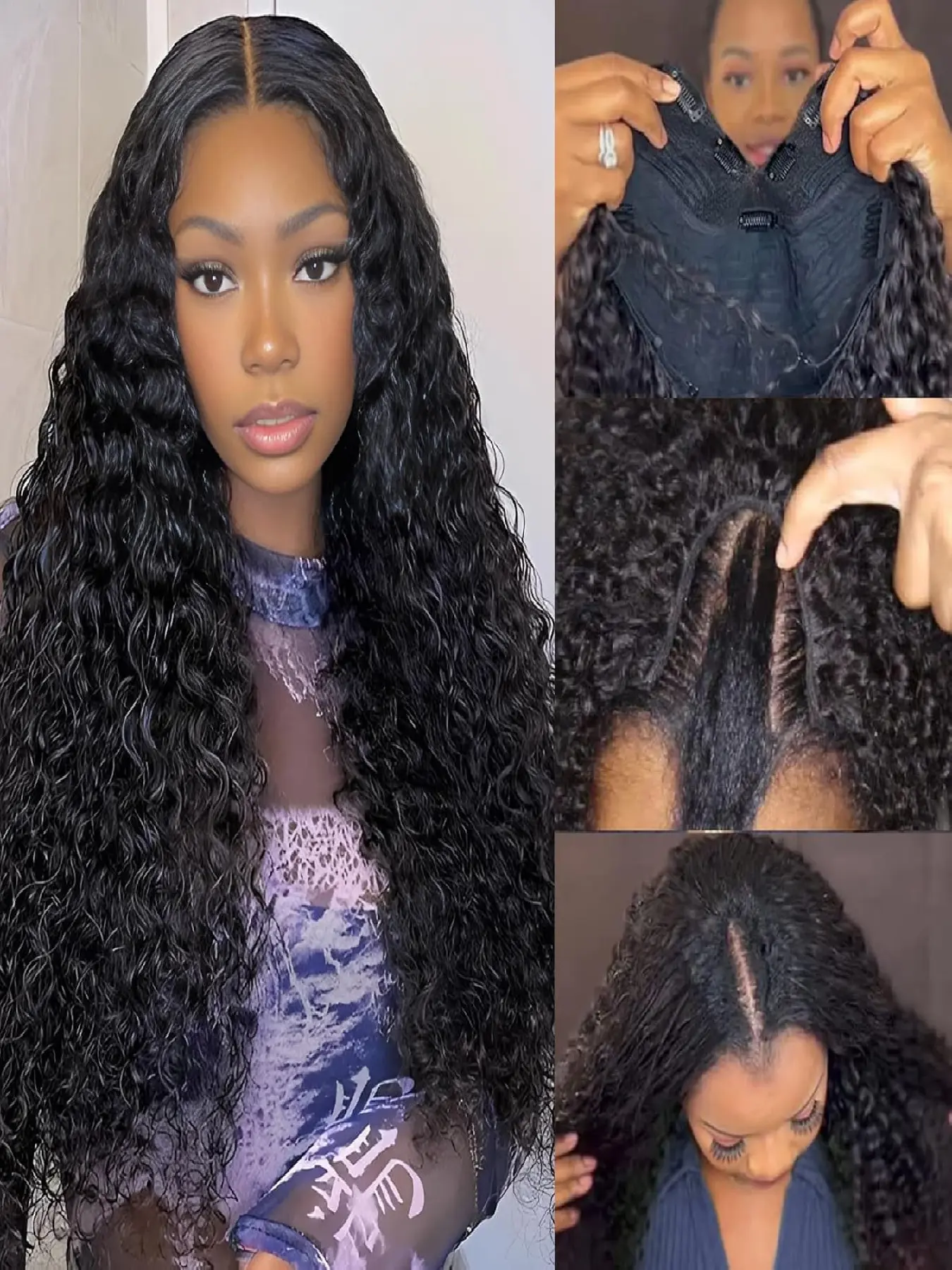 V Part Wig Human Hair Body Wave 180% Density Glueless Remy Half Wig No Leave V Part Wig Human Hair Body Wave No Leave Out No Glue  main image 4
