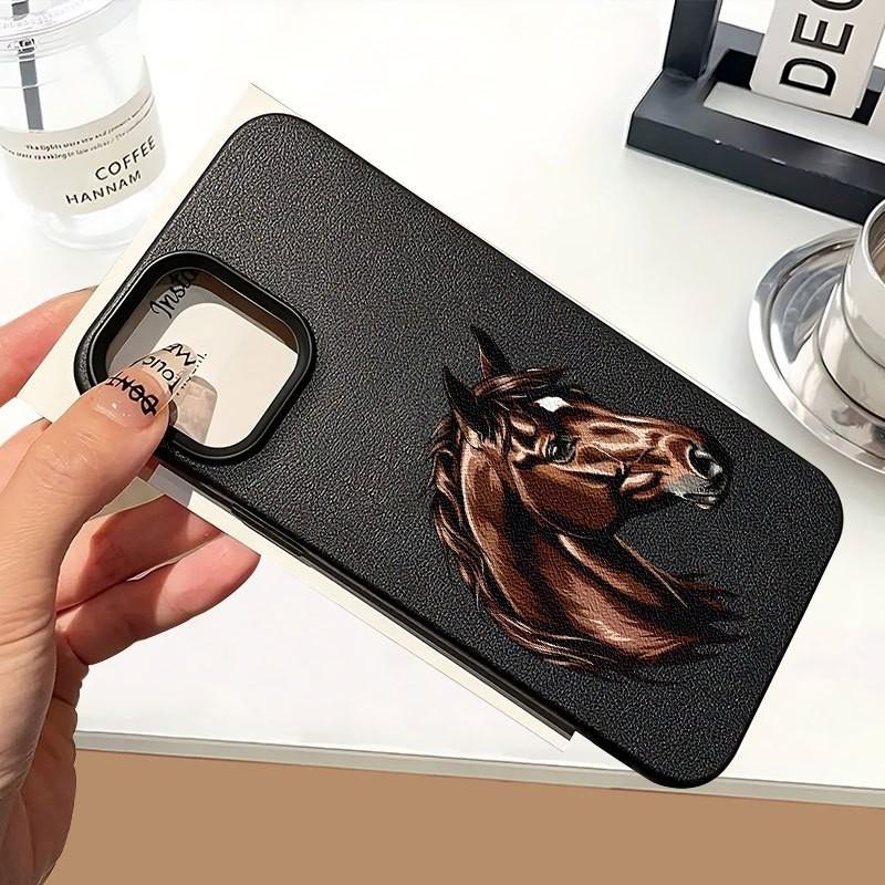 Creative Horse Pattern Shockproof Phone Case for iPhone 15/15 Plus/15 Pro/15 Pro Max/11-16 Promax, Leather Design Gift for Family/girlfriend