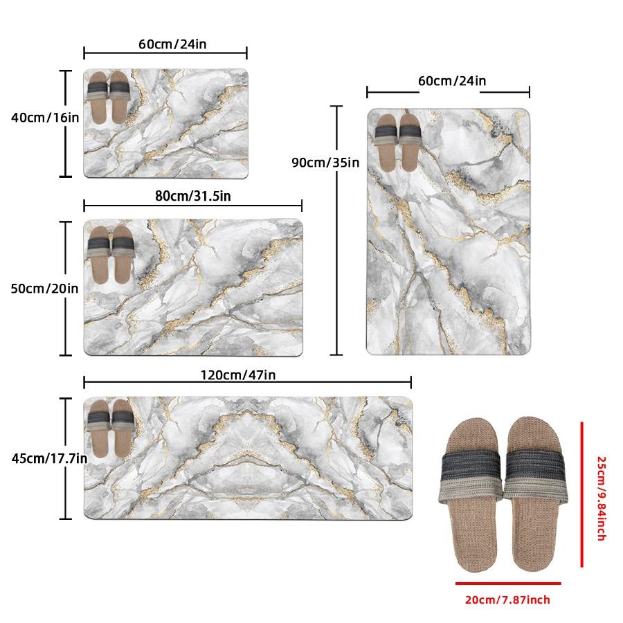 [Popular Choice]1pc, home decoration, bathroom floor mats, bathroom anti-skid mats, kitchen decoration, kitchen floor mats, gray marble pattern floor mats, simple theme floor mats, soft and comfortable, and relieve fatigue.