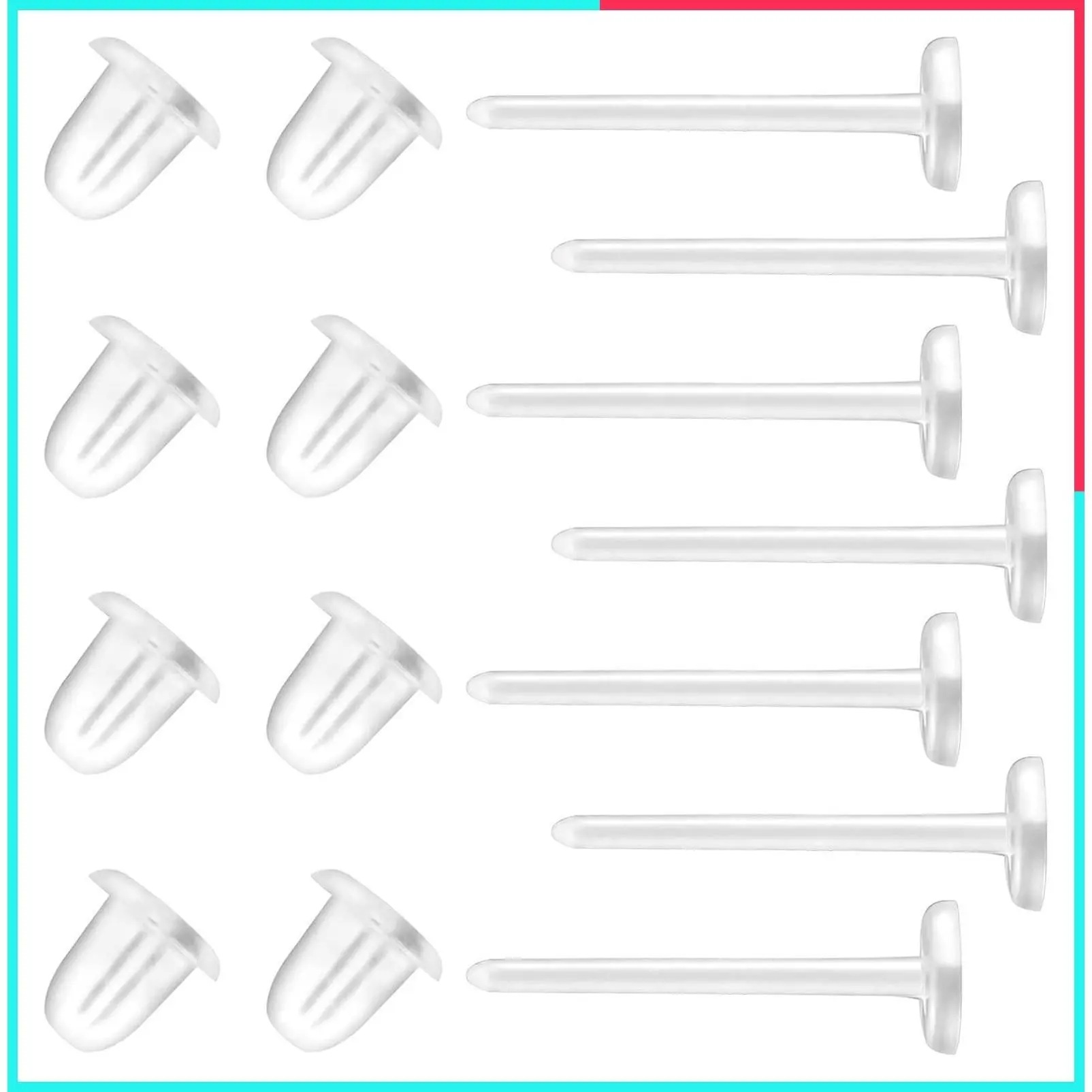 200pcs Hypoallergenic Clear Plastic Earring Studs + 200pcs Earring Backs – 18G Retainers for Sports, Surgery, Work & Sleeping – Transparent 2-Compartment Storage Box