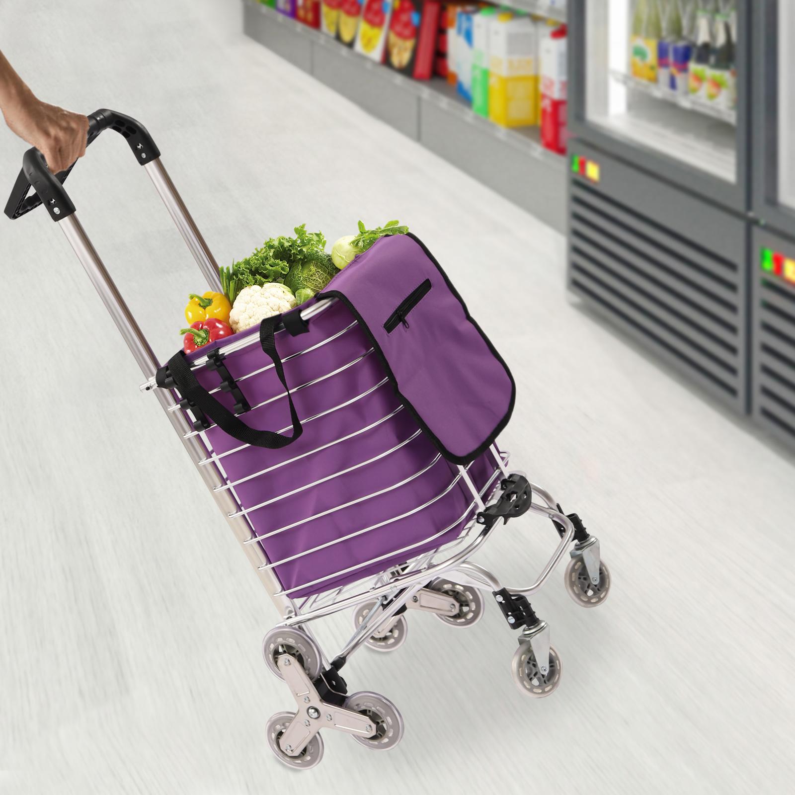 Heavy Duty Folding Shopping Cart with Wheels 40kg Capacity 35L Foldable Grocery Laundry Utility Wagon for Supermarket Picnic Moving Purple Silver