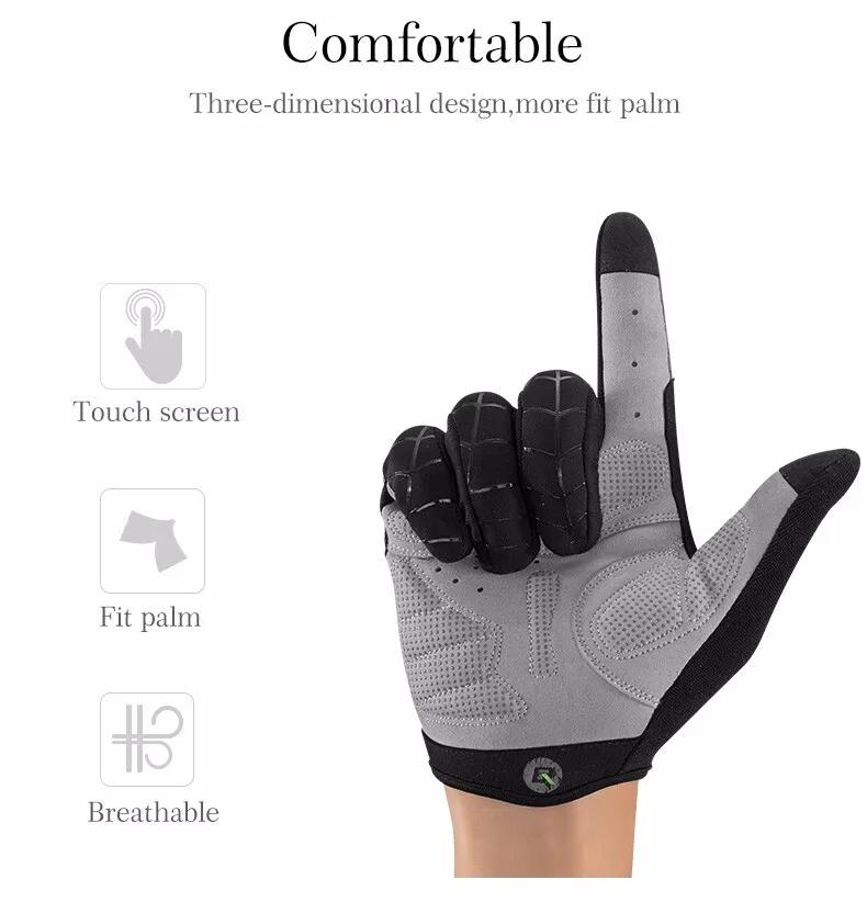 ROCKBROS Full Finger Gloves Touch Screen MTB Motorcycle Bicycle Cycling Gloves Touch Screen Anti-Slip MTB Gloves for Cycling Workout Outdoor Sports
