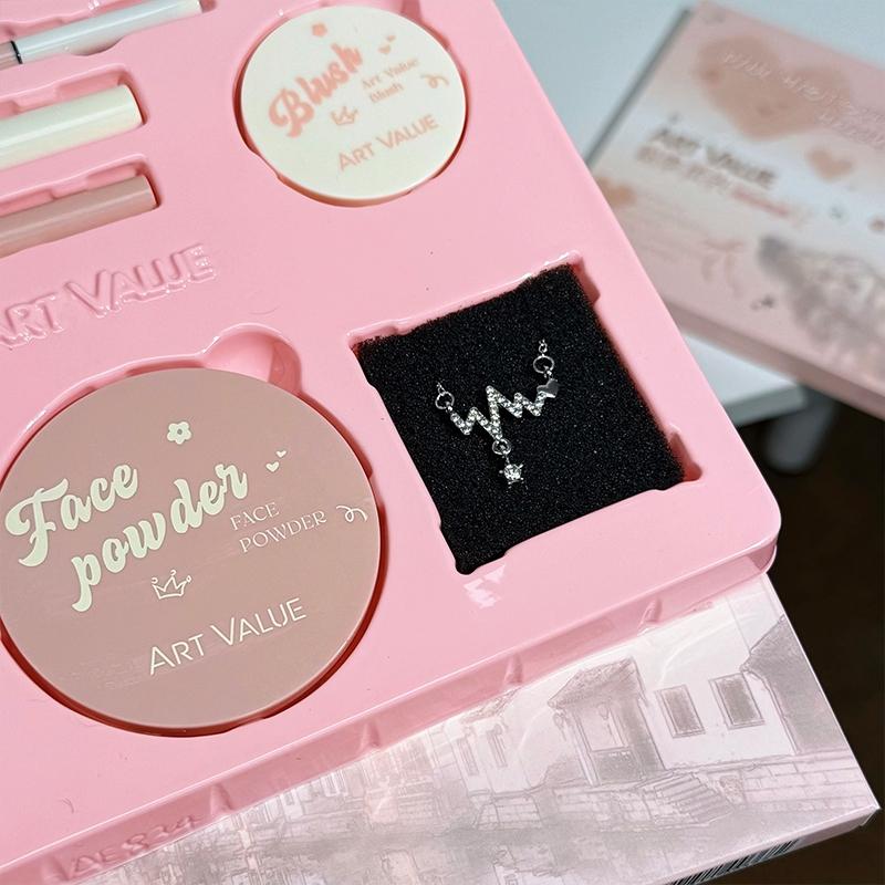 Pink Mist Soft Light Makeup Gift Box Lip Color Powder Blusher Powder Eyebrow Pencil Eyeliner Eye Black Makeup Set Women's Gifts