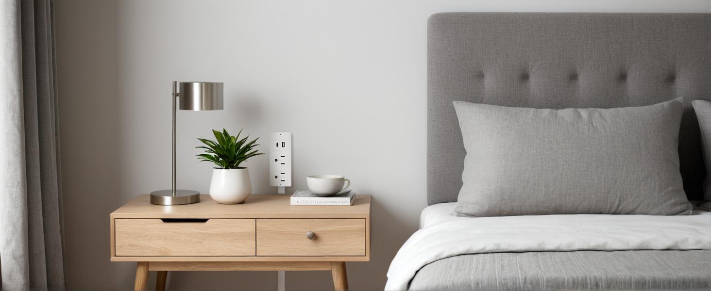 Power Socket Expander  Rotatable 180 °   Electrical Outlet Extender  Access Hard-to-Reach Outlets  Features USB-A  USB-C and 2 AC outlets  Extends 22" - 34"  Suitable for Sofa  Nightstand  Desk