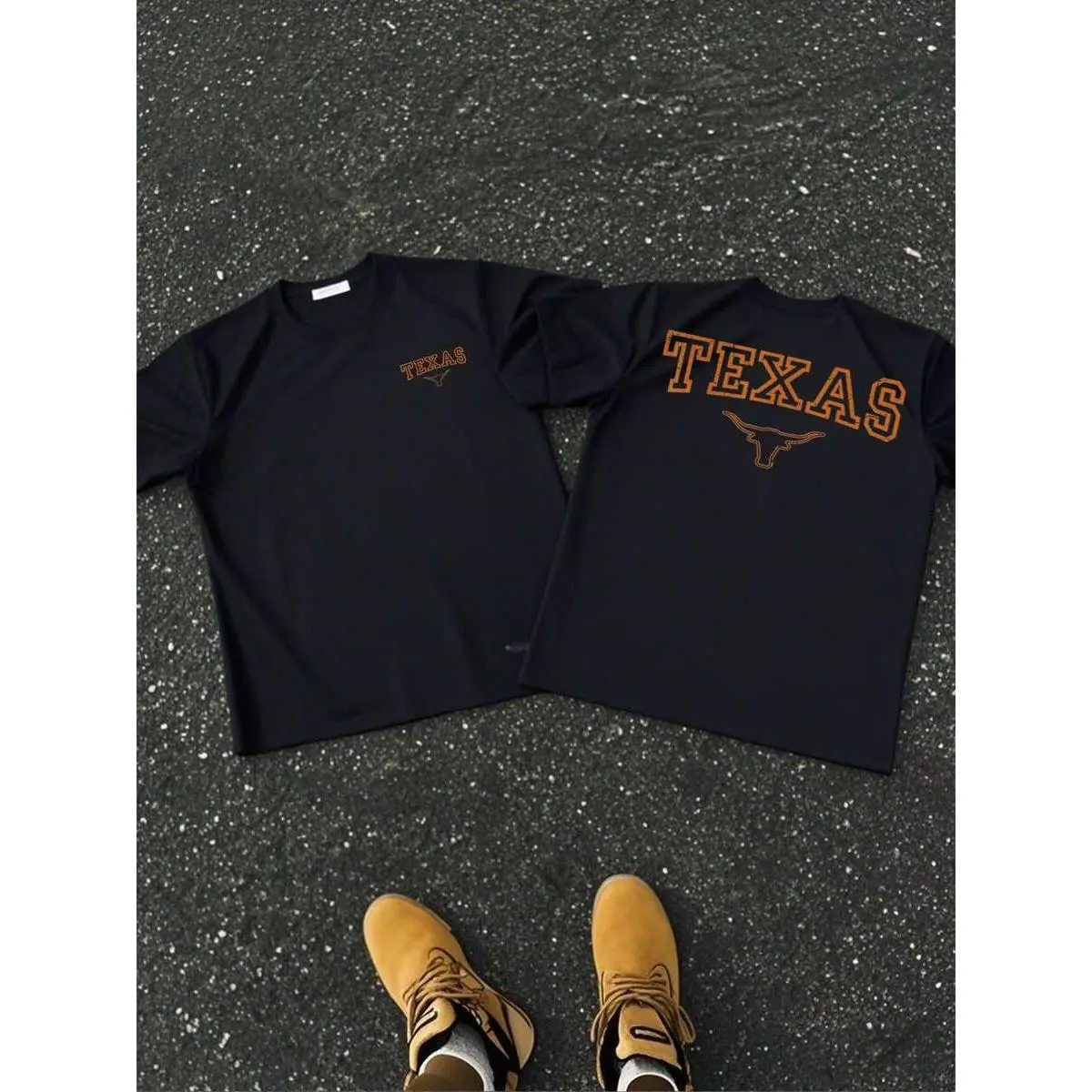 Men's Short Sleeve 100% Cotton 220g Heavyweight Tee, 1Pcs Double Sided Digital Print Top with Texas-Themed Typography & Longhorn Graphic, Ideal for Sports & Outdoor Activities, Sporty Chic, Standard Sizes