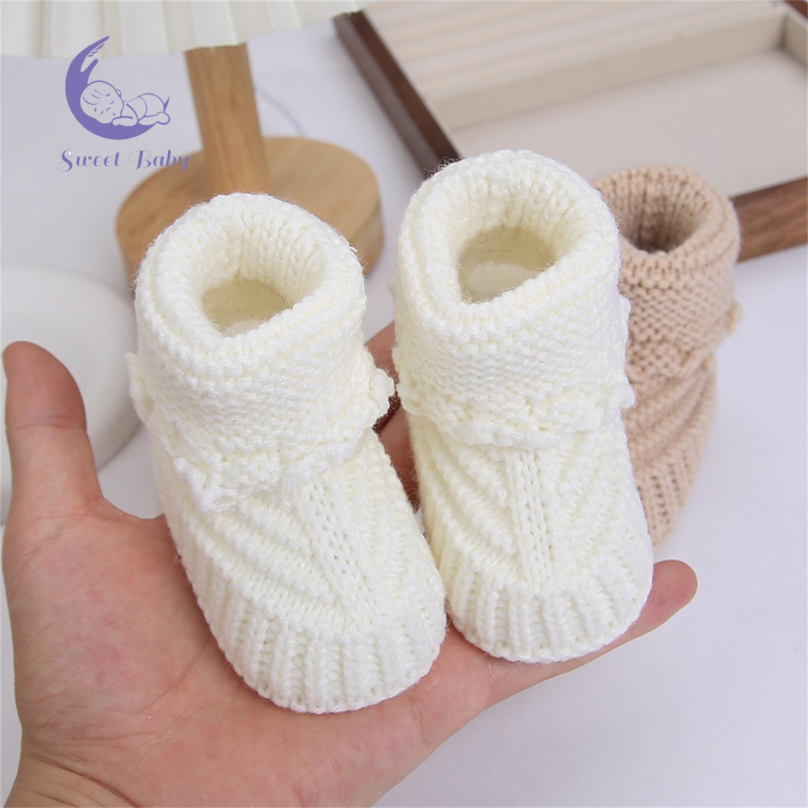 Cute Baby Knitted Cotton Blend Booties - Knitted Shoes for 0-6 Months Boys & Girls, Soft-Sole Winter & Fall Walking Shoes