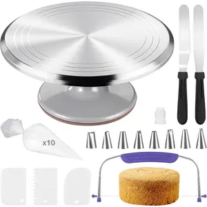 12 Inch Cake Turntable Decorating Stand with Aluminum,Cake Turntable Decorating Kit,Rotating Cake Stand Cake Spinner Stand Leveler Set Pastries Decorations Cake Turner Table Tools