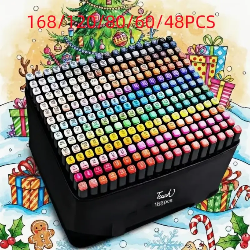48/60/80/120/168 Colors Alcohol Markers Set, Art Tools, Dual Tips, Bleeding-Proof Mat, Refillable, for Coloring, Sketching, Card Making, DIY Painting