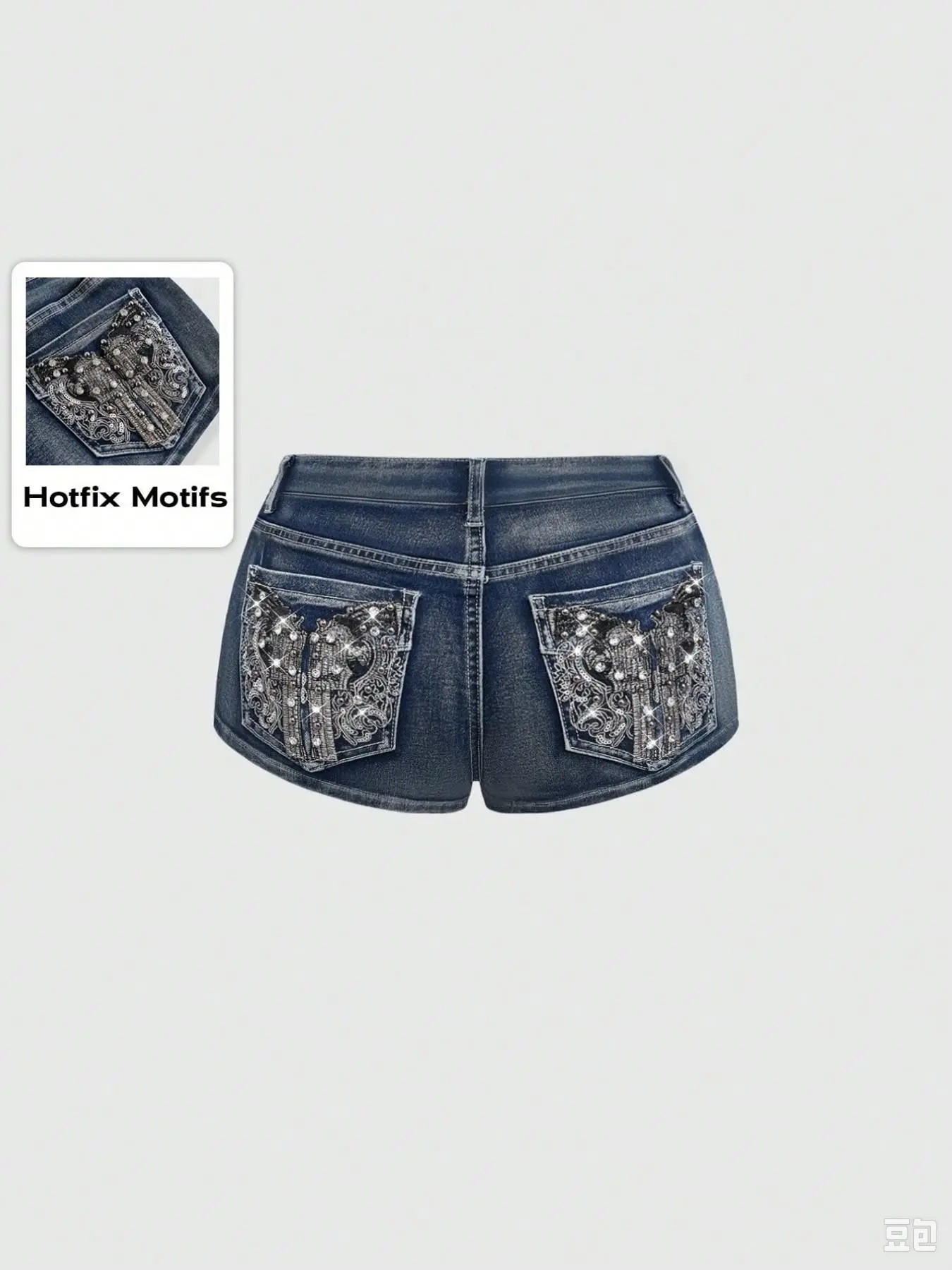 Women's Summer New Arrival Retro Y2K Punk Streetwear Embroidered Rhinestone Dark Wash Denim Jean Shorts, Slim-Fit Mid-Waist, Perfect for Parties and Music Festivals