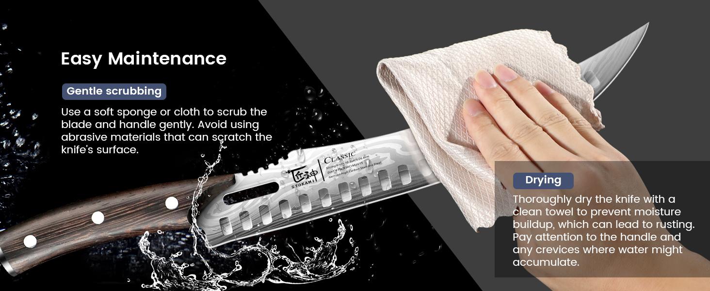 【DealsForYouDays】 SYOKAMI Stainless Steel Butcher Knife, 10.5 Inch High Carbon Japanese Style Carving Knife with Wood Full Tang Wooden Handle, Damascus Pattern Cooking Knives, Razor Sharp Breaking Kitchenware with Gift Box Ideal for Valentine's Day, Cutti
