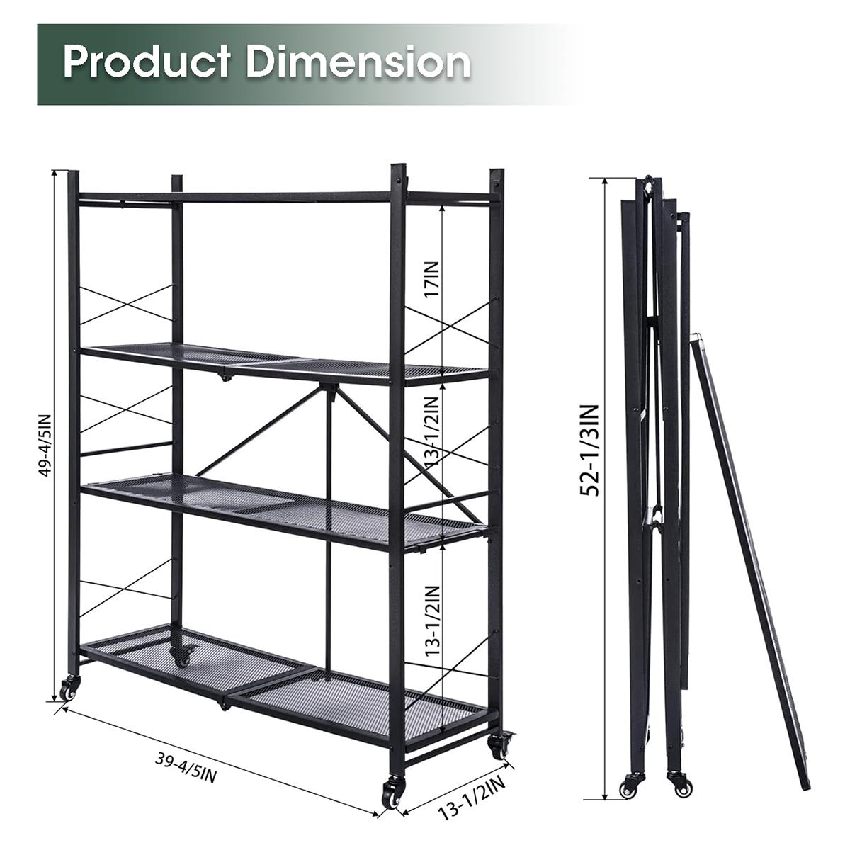 Grezone 3/4/5-Tier Steel Foldable Storage Shelf with Wheels - Foldable Push Cart, Mobile Folding Trolley, Organiser Rack for Home Organization, Kitchen & Book Storage (Mother's Day Gift)