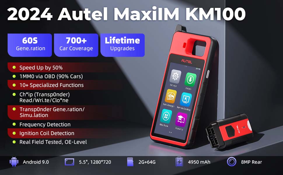 Autel MaxilM KM100(E) Scan Tool,Car OBD2 Scan Tool Multilingual OBD2 Scanner with Display Multi-Car Key Programming