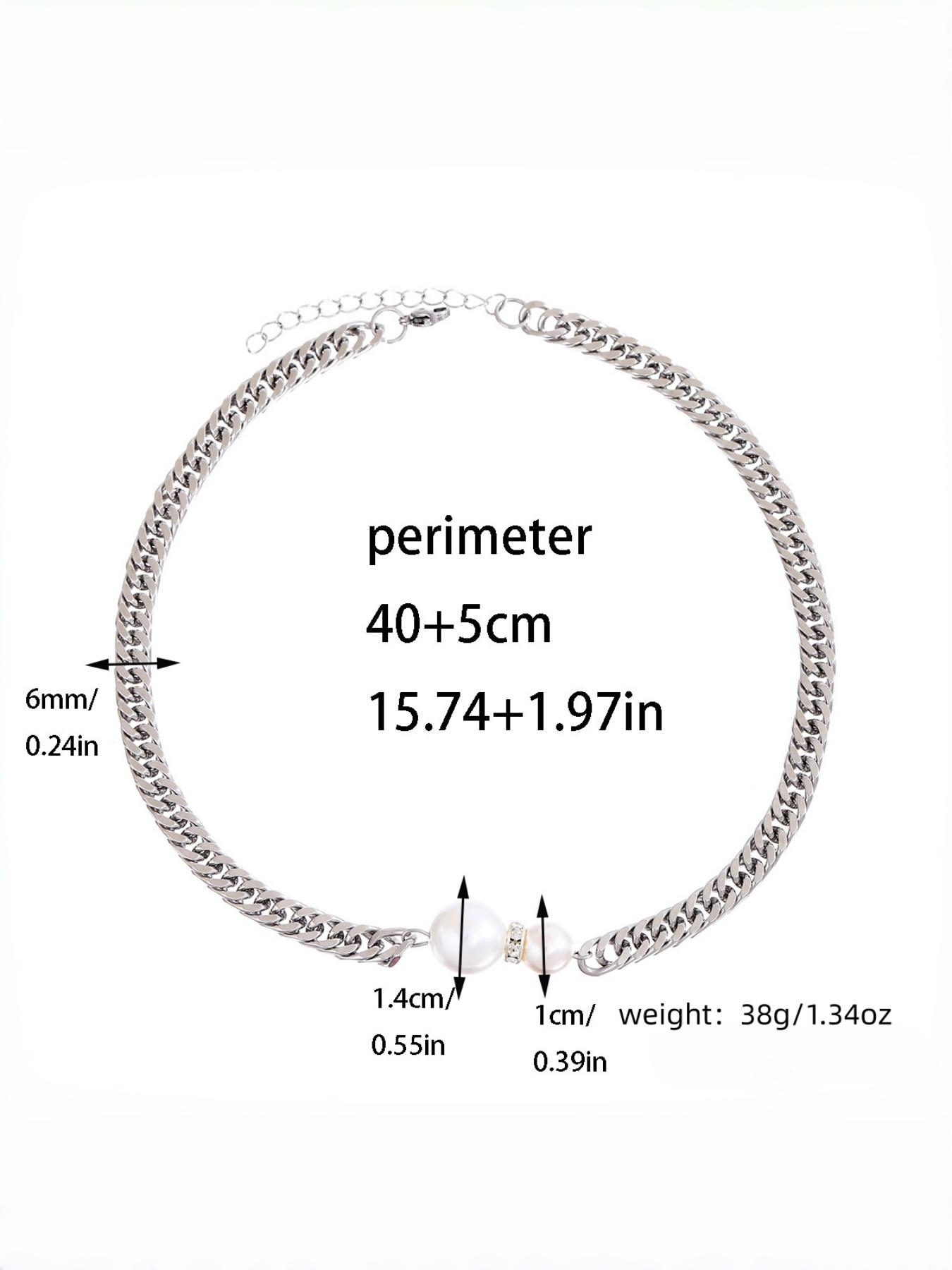 Perfect Size Pearl Stainless Steel Cuban Chain Necklace, Simple Design, Ideal Gift, Daily Wear Jewelry, Elegant and Stylish