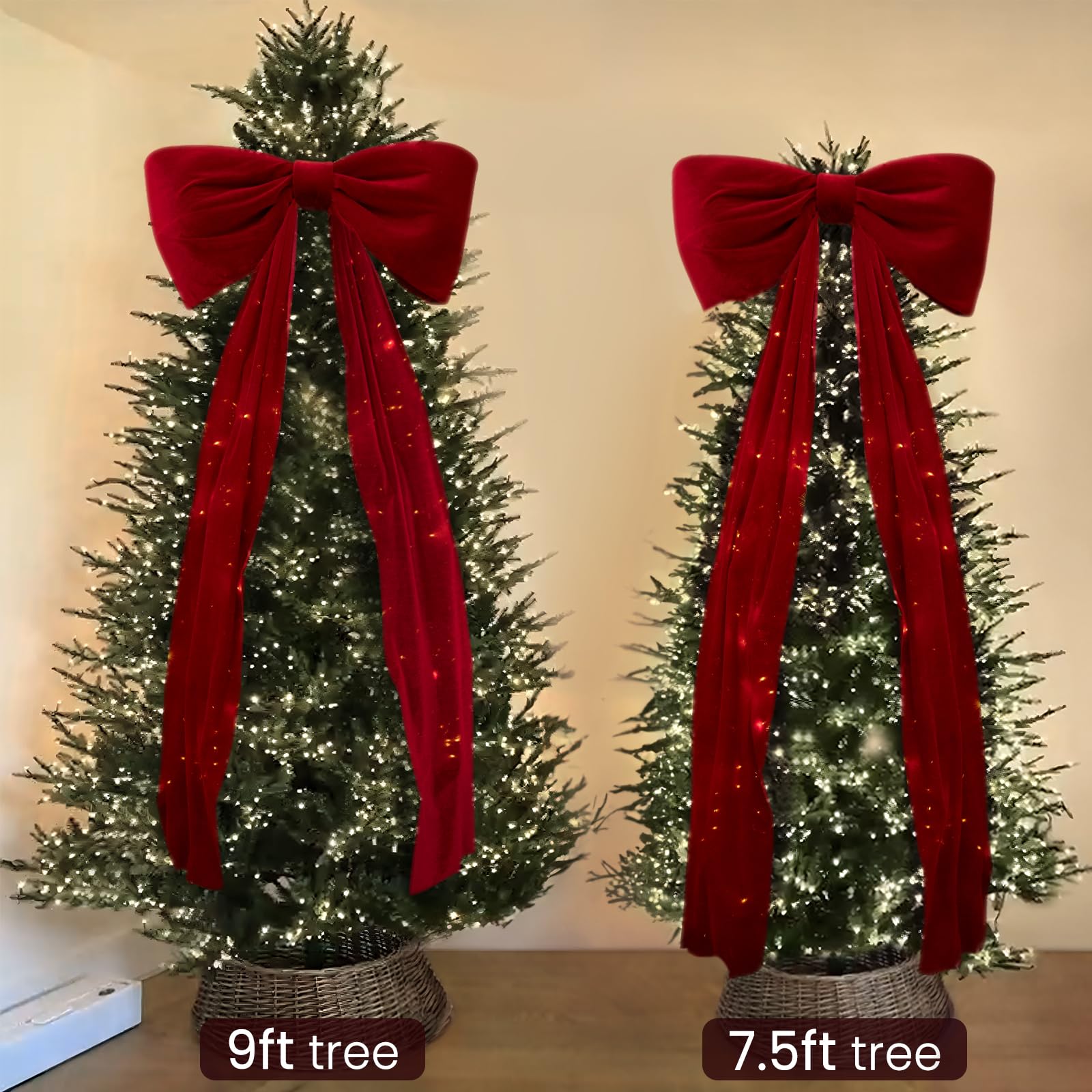 Christmas Decoration - Giant Christmas Tree Bow, Large Velvet Bow, Tree Top Window Wall Decor, Indoor Home Room Party Valentine's Day, Party Decoration Supplies