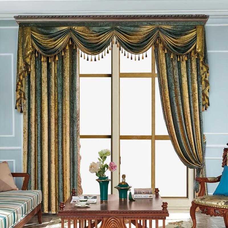 European Luxury Ink Curtain Header, Customizable Floor-To-Ceiling Window Drapery, American Vintage Style Decorative Curtain