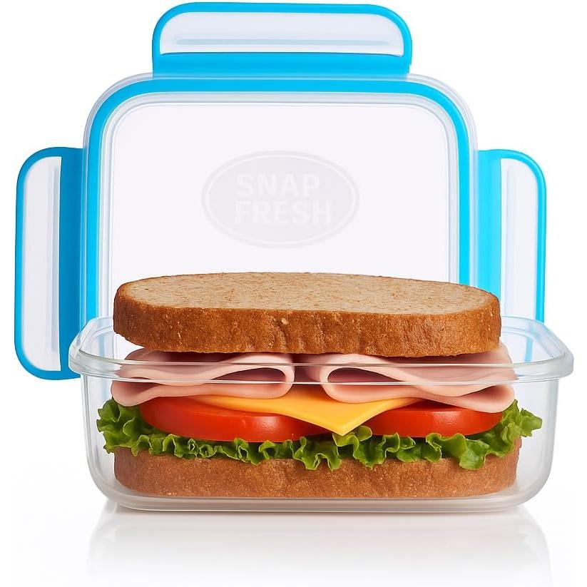 4 Pack Plastic Kitchen Utensils Leakproof Airtight Sandwich Containers, Fun Size Food Storage Boxes for Sandwiches, Salads