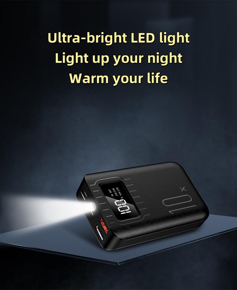 10000/20000/30000mAh Large Capacity Mini 5V2A Fast Charging Multifunctional Power Bank, Rechargeable Portable Mobile Phone Charger, Ultra-bright Selfie LED Lights, Digital Display, Dual USB Port, Outdoor Travel Battery Packs, Micro Interface, for iPhone