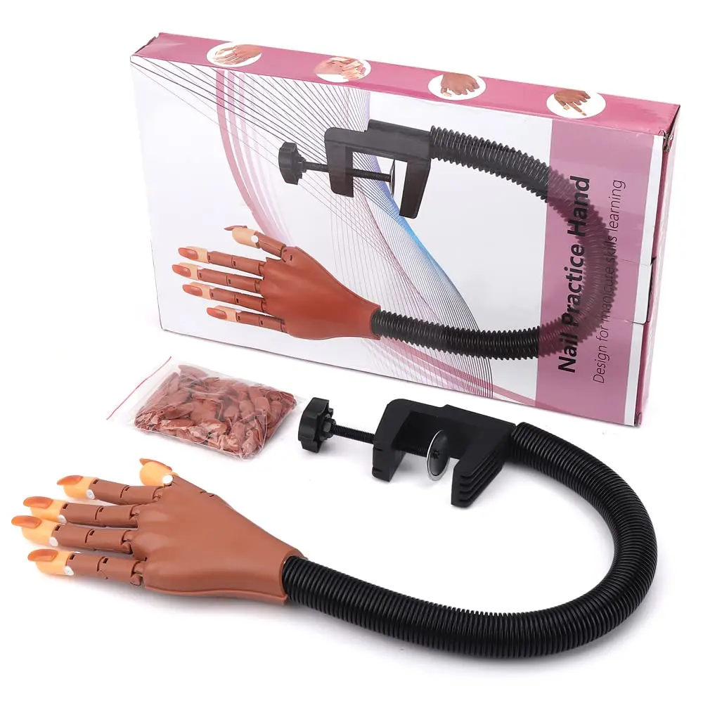 Adjustable Fake Nail Practice Hand, Flexible Acrylic Mannequin Hand with Nail Tips, DIY Manicure Training Display Tool