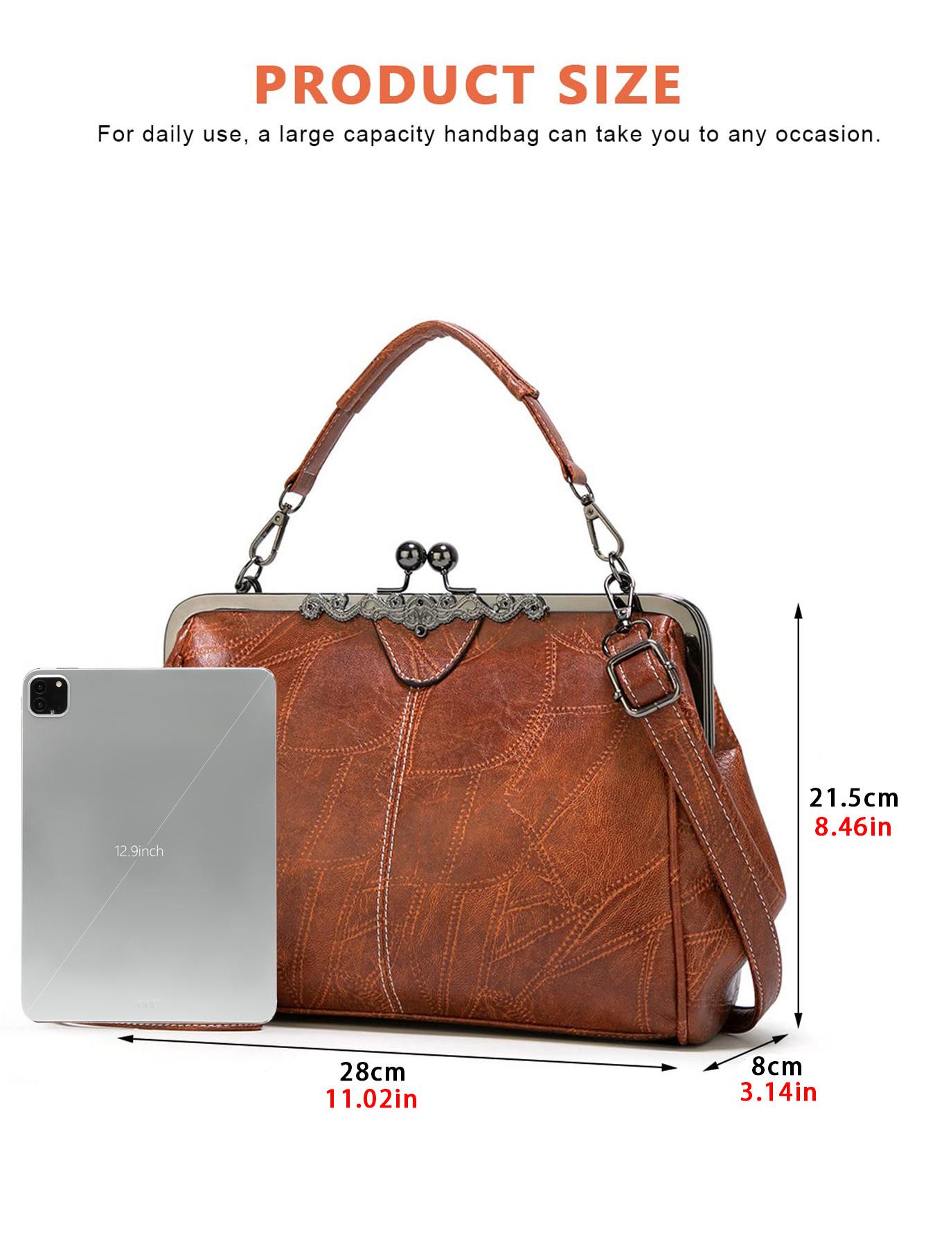 Women's Elegant PU Leather Handbag, Trendy Gorgeous Large Capacity, Chic Vintage Bag for Work & Daily Use, Crossbody Purses