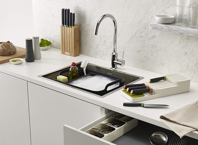 Joseph Joseph DrawerStore Knife Organizer, holds up to 9 knives, Kitchen Organization & Drawer Storage – Compact, Grey Kitchen Knives