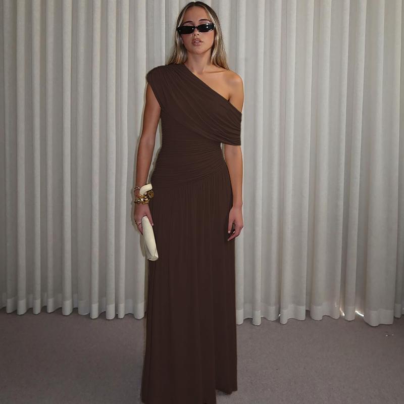 Women's One Shoulder Dress, Elegant Solid Color Dress for Party Club Dating, Evening Party Dresses, Ladies' Summer Clothes