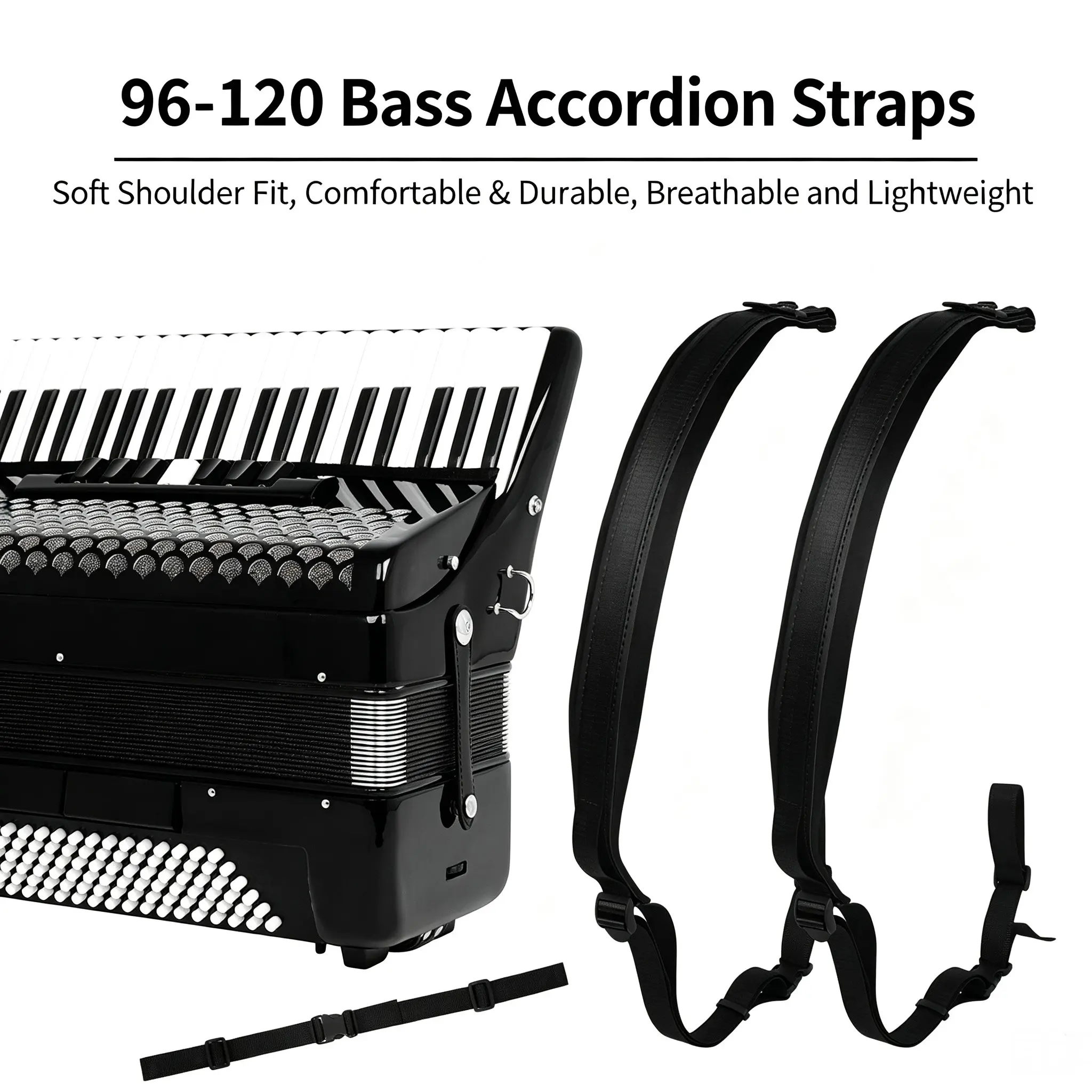 Irin Soft Pad Accordion Strap, Wide Velvet Shoulder Pads, Adjustable Buckle Design, Durable Instrument Strap for Band Practice, Live Performance
