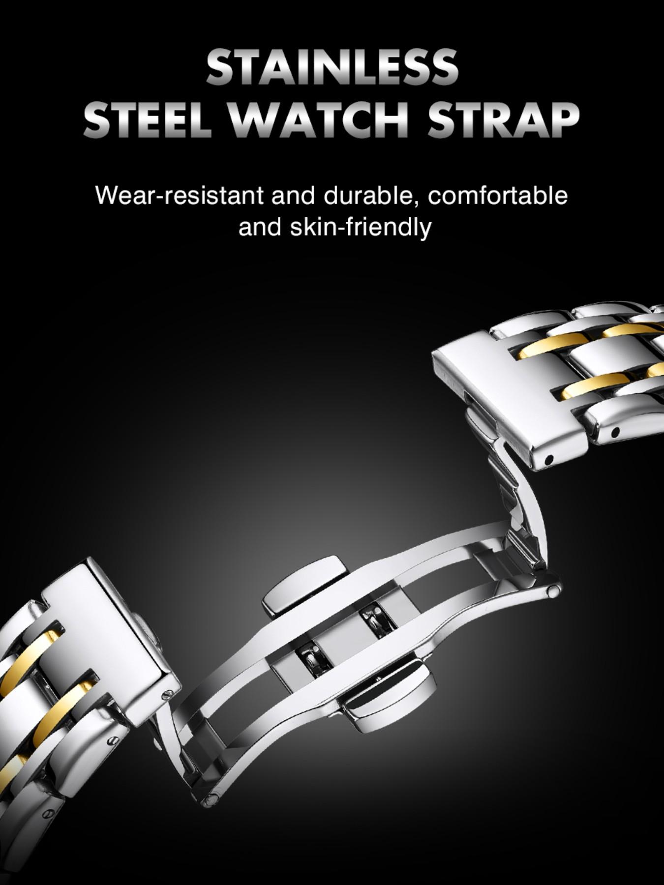 Paazomu Men's Wristwatch, Stainless Steel Waterproof Luminous, Casual Quartz Watch with Date and Week Display, Stylish Business Accessory