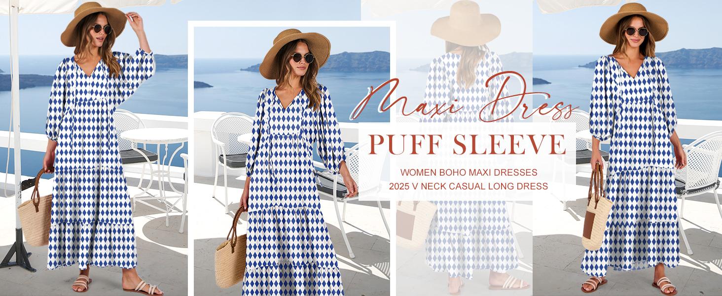 ANRABESS Womens Boho Maxi Dresses 2026 Summer V Neck Puff Sleeve Floral Flowy Swing Casual vacation Long Dress Boho Sundress Plus size Maxidresses Outdoor Womenswear ANRABESS Womens Boho Maxi Dresses 2026 Summer V Neck Puff Sleeve Floral Flowy Swing Casual vacation Long Dress Boho Sundress Plus size Maxidresses Outdoor Womenswear