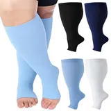 Unisex Plus Size (3XL) Open Toe Knee-High Sports Compression Elastic Socks for Adults - 15-20mmHg Wide Calf, Durable Plain Breathable Graduated Stockings for Enhanced Blood Circulation, All Seasons (Suitable for Women)