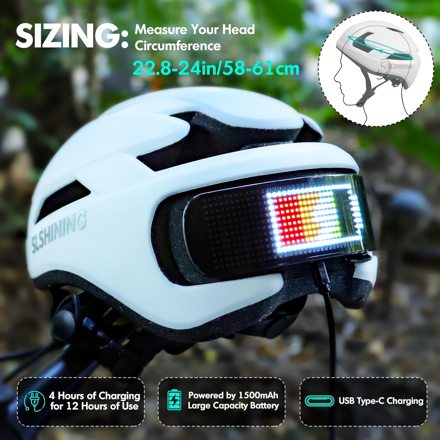 【Summer Vibes】SLSHINING Bike Helmet-Remotely controlled LED Smart Cycling Helmet-All Season Ventilated & Thermal Protection-CPSC Certified Protection 【Summer Vibes】SLSHINING Bike Helmet-Remotely controlled LED Smart Cycling Helmet-All Season Ventilated & Thermal Protection-CPSC Certified Protection