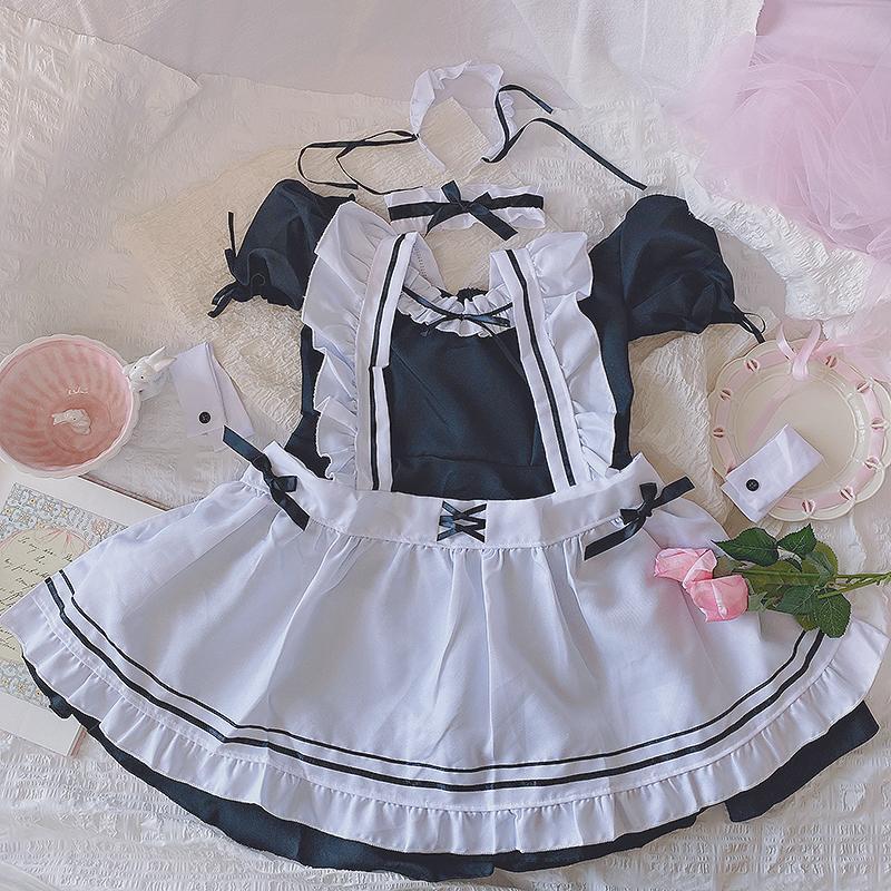 Japanese Maid Cos Uniform Lovely Girl Student Lolita Dress Sweet Style Cute Cat Cafe Princess Dresses Harajuku Kawaii Lingerie