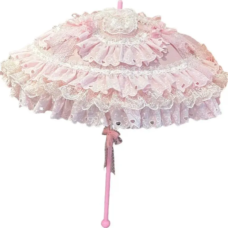 Original Handmade Lolita Umbrella Girl Heart Pink Flower Wedding Tea Party Small Western Umbrella Photography Prop Luo Umbrella
