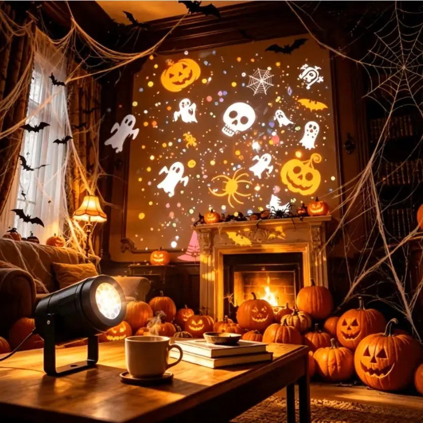 Halloween Theme Projector Light, USB Powered, Plug and Play, Pumpkin Ghost Spider Patterns, Decorative Party Atmosphere Lamp