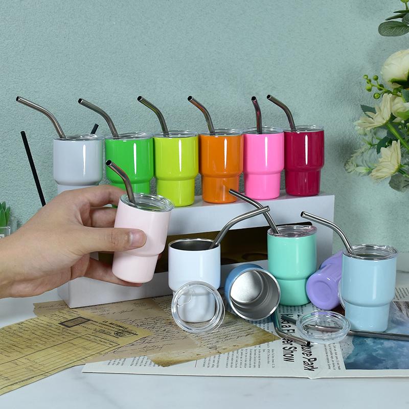 USA mix 48pcs 3oz Mini Tumbler Sublimation Blank Tumblers Stainless Steel Mini Shot Glasses with Lids for Wedding Party Whiskey Cocktail Bar