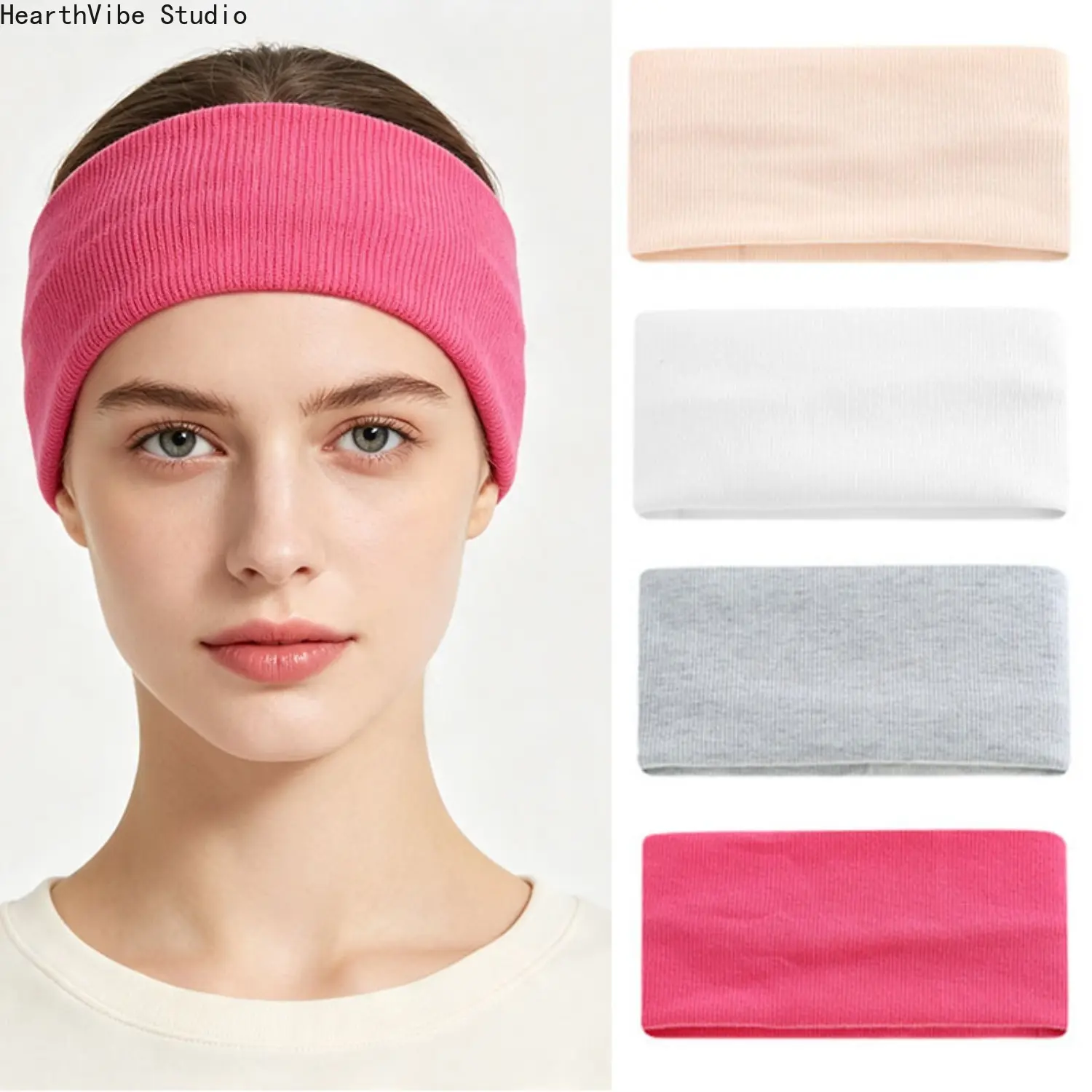 Women's High-Elastic Cotton Wide Knit Sports Headbands - Non-Slip Soft Hair Accessories for Running Yoga, Daily Comfort, Makeup & Face Wash Use