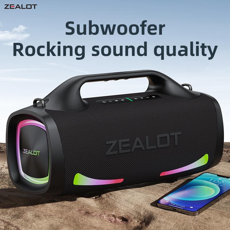 ZEALOT Fitness & Outdoor Bluetooth Speaker, 100W HIFI Stereo & Deep Bass, IPX7 Waterproof, 24000mAh Battery, RGB Lights, Carry Strap, Power Bank for Gym Yoga Camping Beach