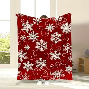 YNLLOOFA Throw Blanket - Lightweight Christmas White Snowflakes Texture Red Super Soft Flannel & Plush Sherpa - Reversible - For Couch, Bed, Sofa - Christmas Decor - Perfect Gift For Family & Friends