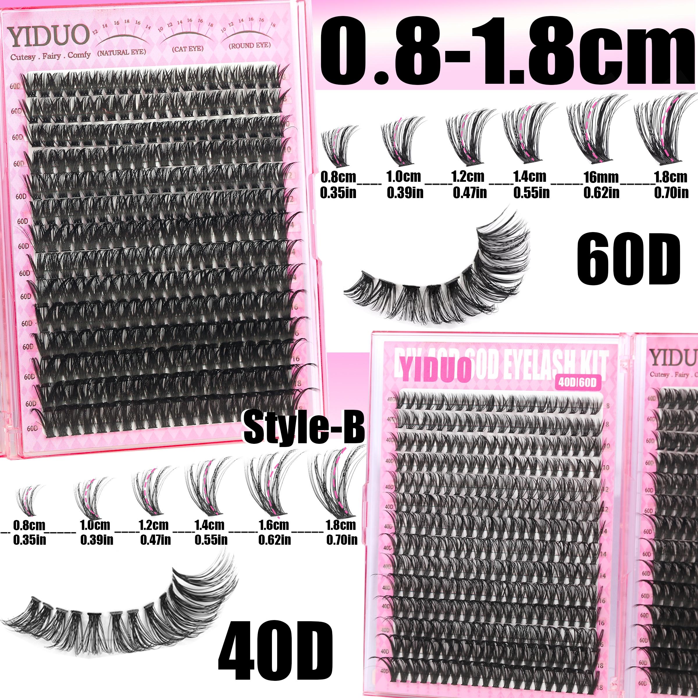 8-Style Volume D-Curl Individual Lash Clusters Kit - 1520-Piece, 40D-300D & Bottom/Spiky Styles - Eyelash Extensions Kit with Lash Bond & Seal, Tweezers, Remover, Eyeliner Pencil & Eyelash Brush - Easy DIY At-Home Eyelash Set